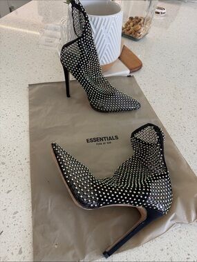 Sunni London Black Crystal Embellished Stiletto Booties